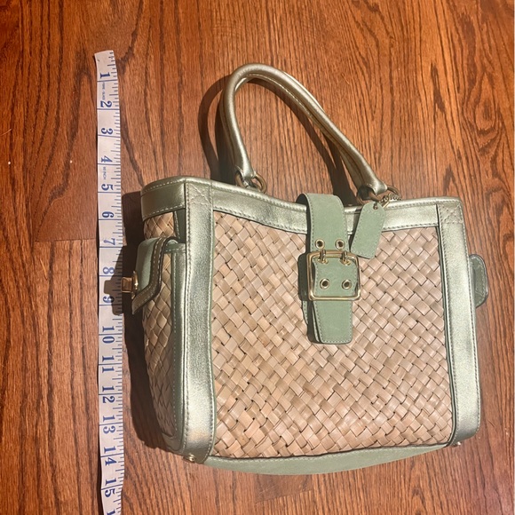 Coach Woven Straw Rattan Leather Suede Gold Metallic Trim Tote Shoulder Bag - Picture 7 of 9